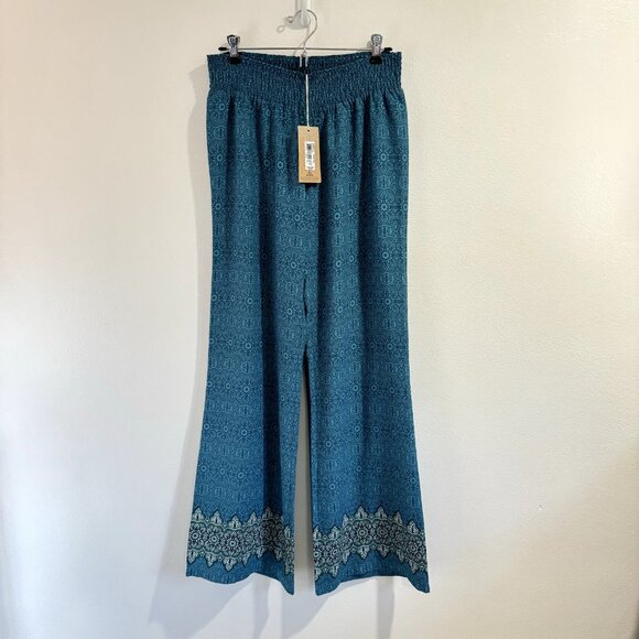 NEW Prana Pants Isadora Size M Medium Palazzo Mosaic Blue Wide Leg Boho Pull On - Picture 2 of 10